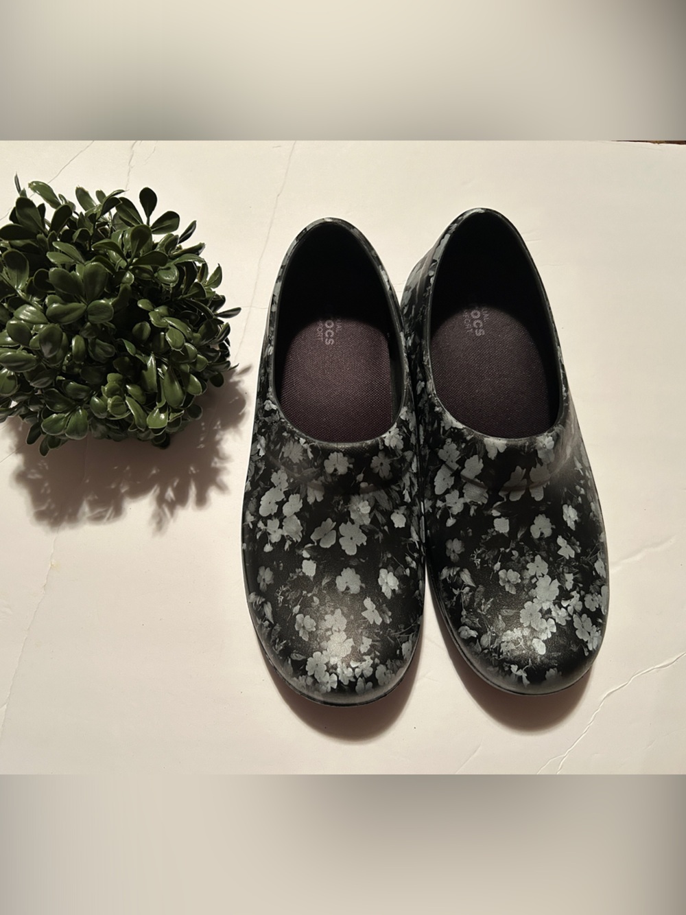 CROCS Black Floral Slip resistant.